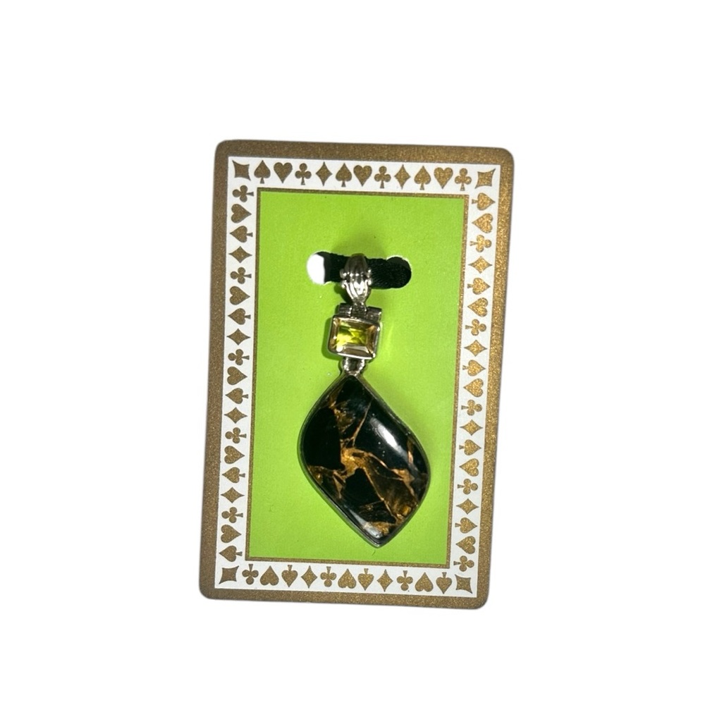 Black Copper Turquoise 925 Sterling Silver Pendant for Necklace Artisan Crafted